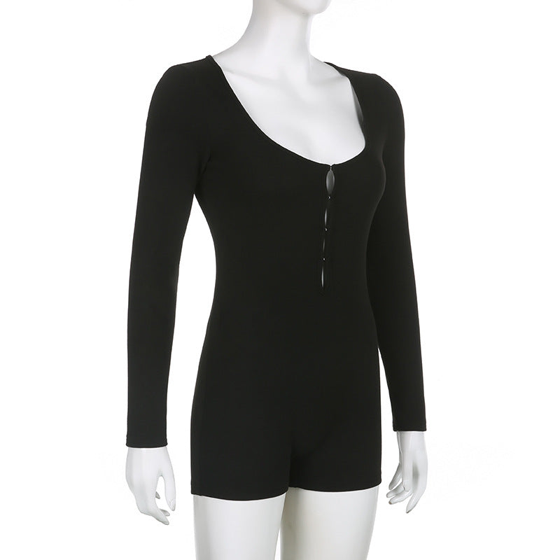 LADIES LONG SLEEVE JUMPSUIT / ROMPER BLACK (SIZE S - L)