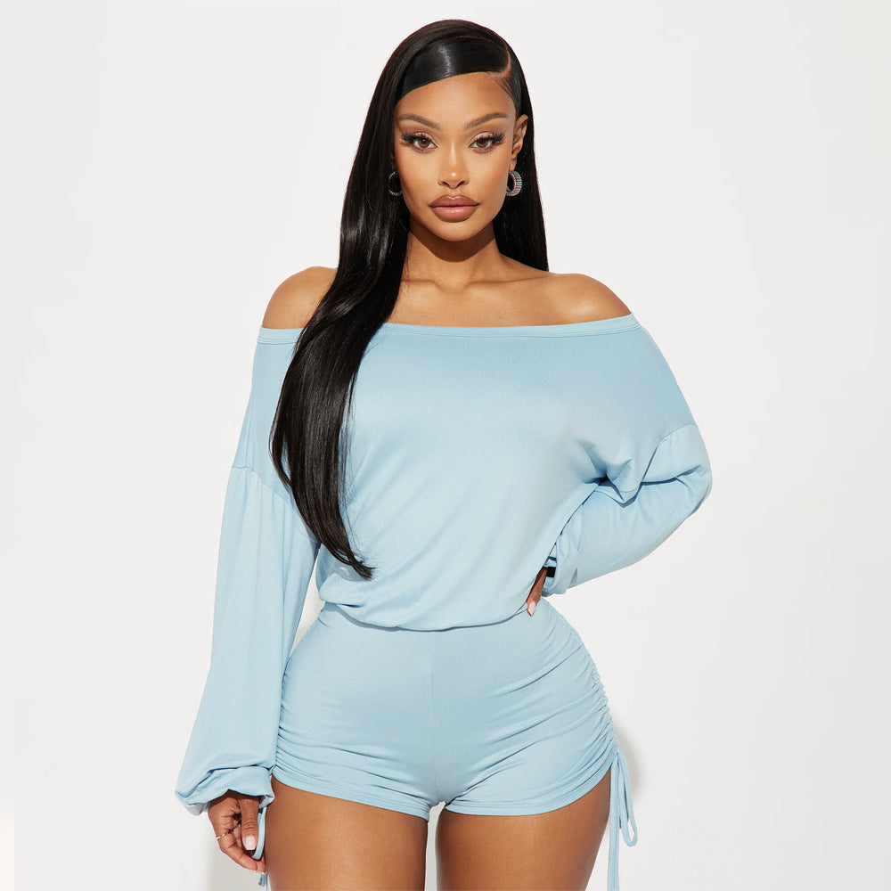LADIES OFF THE SHOULDER LONG SLEEVE ROMPER / PLAYSUIT BLUE / BLACK (SIZE S - 2XL)
