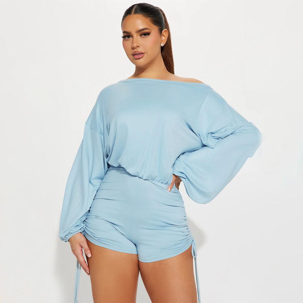 LADIES OFF THE SHOULDER LONG SLEEVE ROMPER / PLAYSUIT BLUE / BLACK (SIZE S - 2XL)