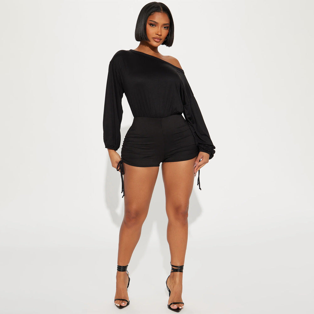 LADIES OFF THE SHOULDER LONG SLEEVE ROMPER / PLAYSUIT BLUE / BLACK (SIZE S - 2XL)