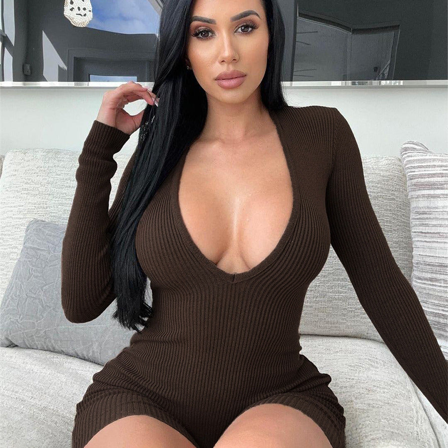 LADIES LONG SLEEVE ROMPER / PLAYSUIT / JUMPSUIT BLACK / BROWN (SIZE S - L)
