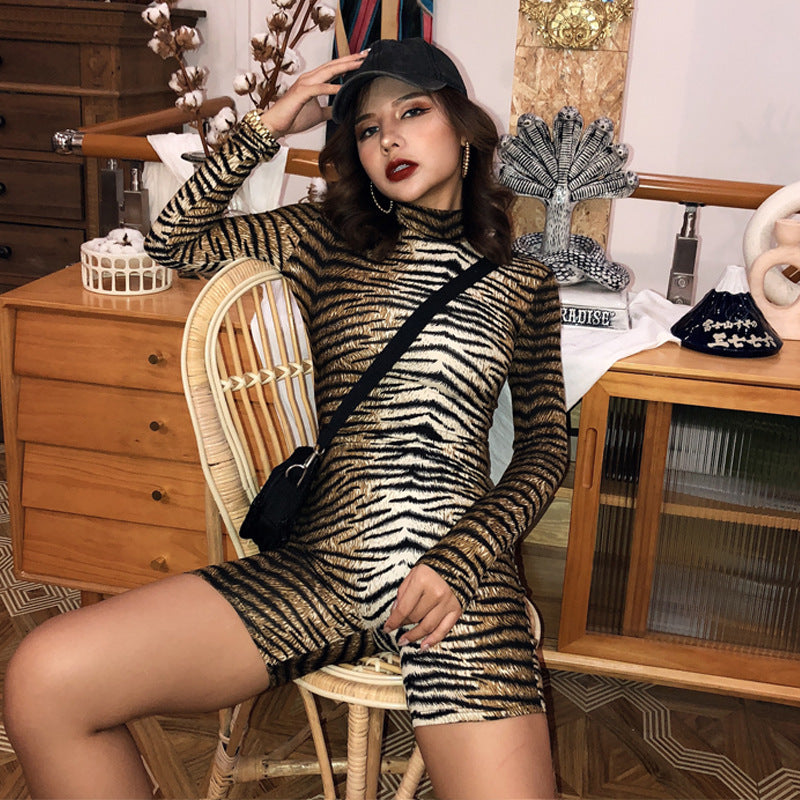 LADIES LONG SLEEVE ROMPER / PLAYSUIT / JUMPSUIT TIGER PRINT / LEOPARD PRINT (SIZE S - L)