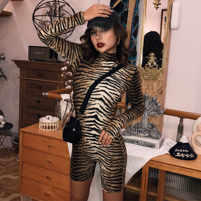 LADIES LONG SLEEVE ROMPER / PLAYSUIT / JUMPSUIT TIGER PRINT / LEOPARD PRINT (SIZE S - L)