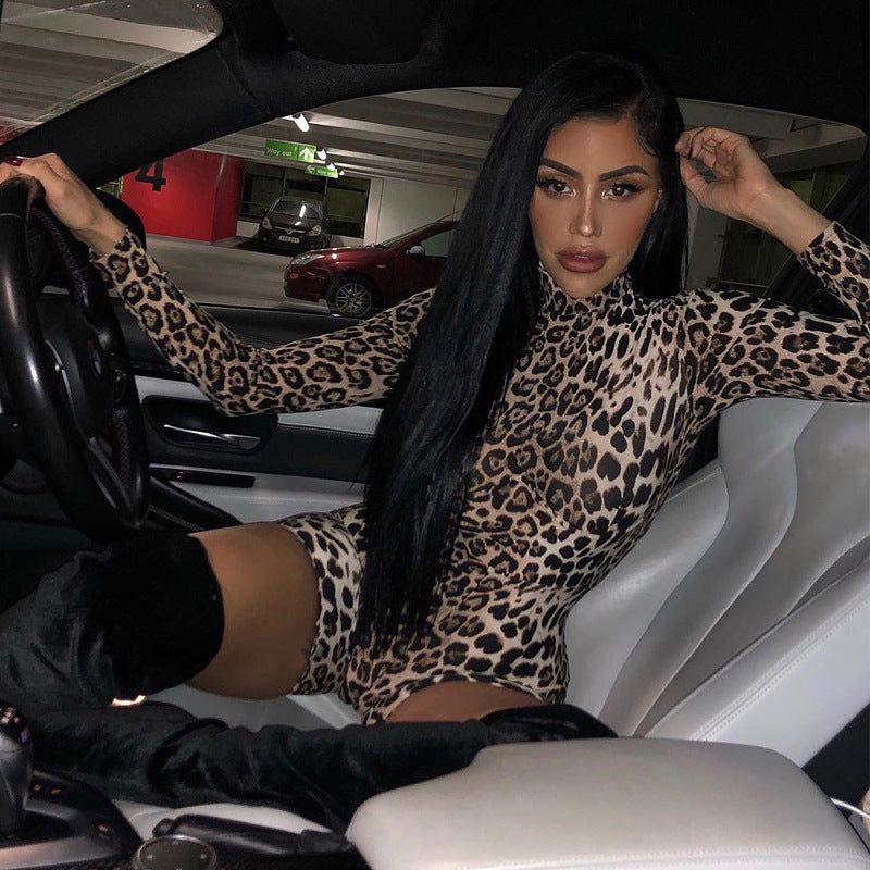 LADIES LONG SLEEVE ROMPER / PLAYSUIT / JUMPSUIT TIGER PRINT / LEOPARD PRINT (SIZE S - L)