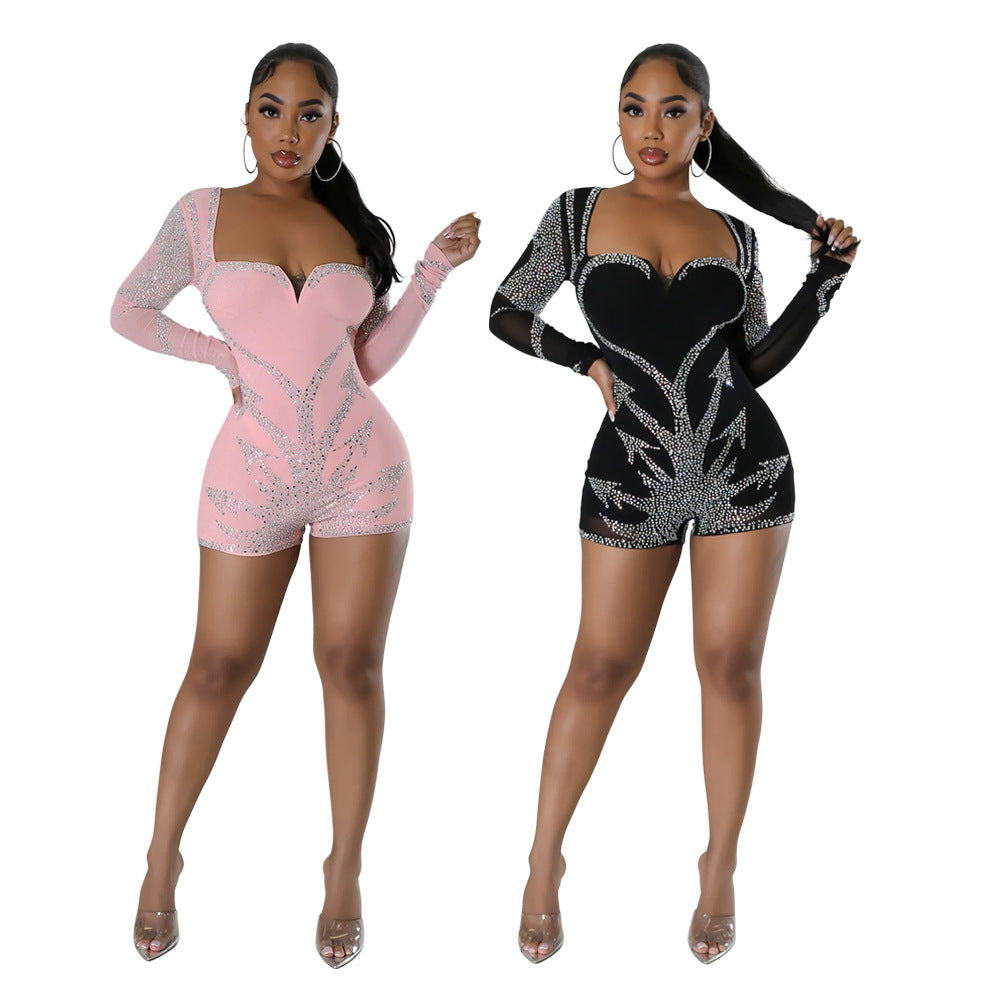 LADIES LONG SLEEVE JUMPSUIT / ROMPER / PLAYSUIT BLACK / PINK (SIZE S - 2XL)