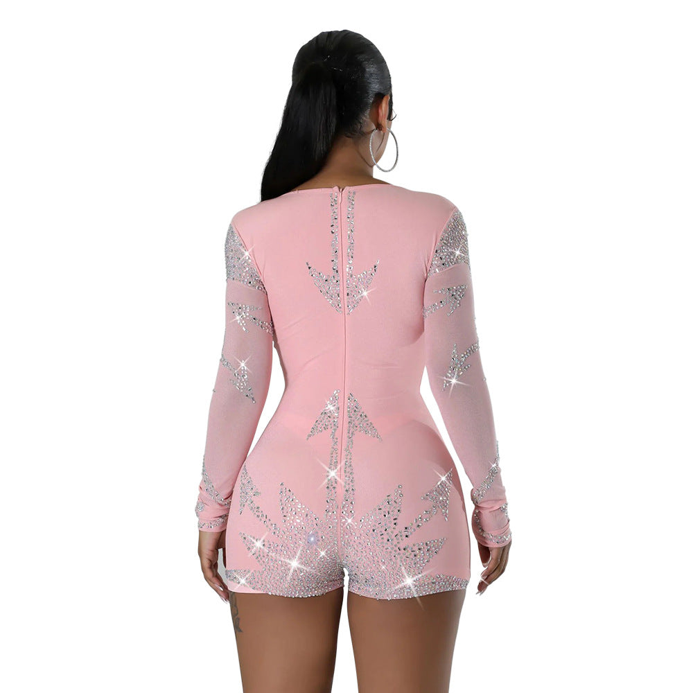 LADIES LONG SLEEVE JUMPSUIT / ROMPER / PLAYSUIT BLACK / PINK (SIZE S - 2XL)