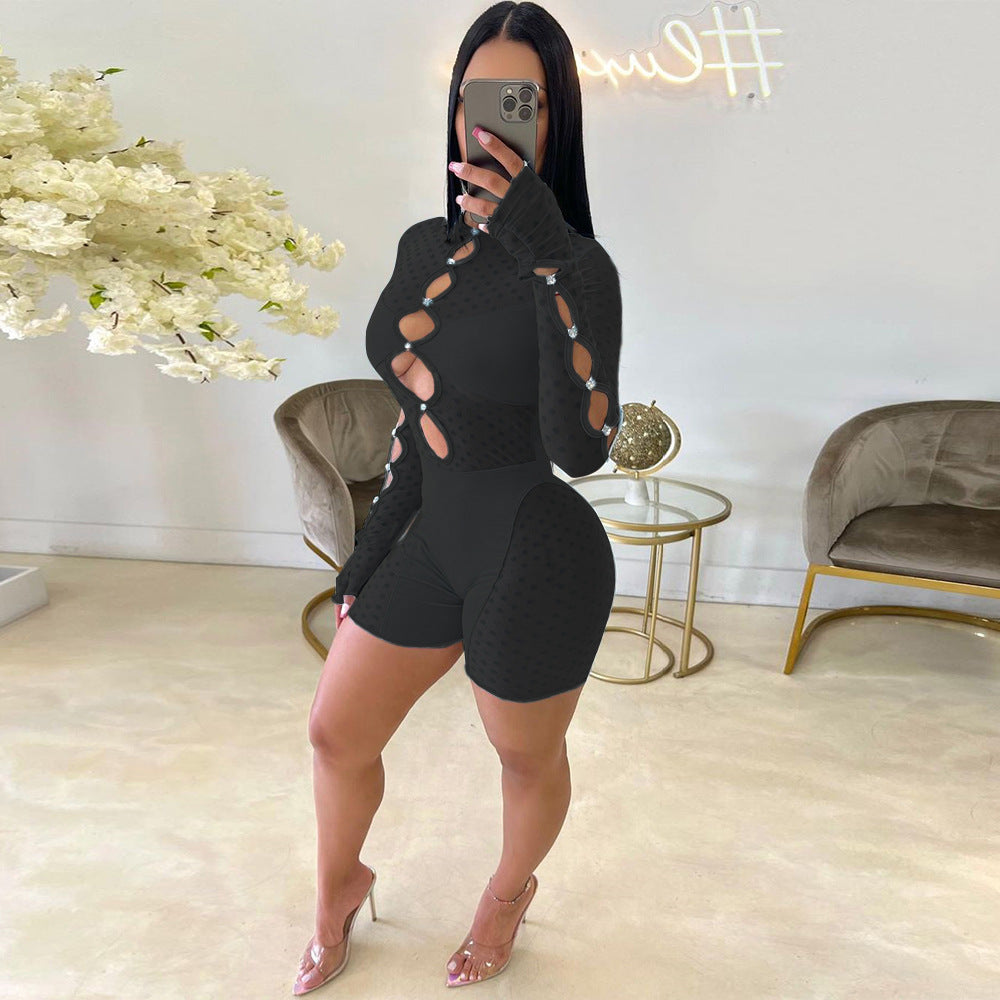 LADIES CUT OUT JUMPSUIT / ROMPER / PLAYSUIT LIGHT BLUE / BLACK (SIZE S - L)