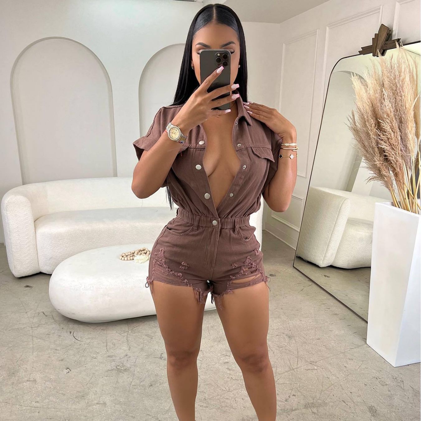 LADIES DENIM JUMPSUIT / ROMPER / PLAYSUIT PINK / BROWN (SIZE S - L)