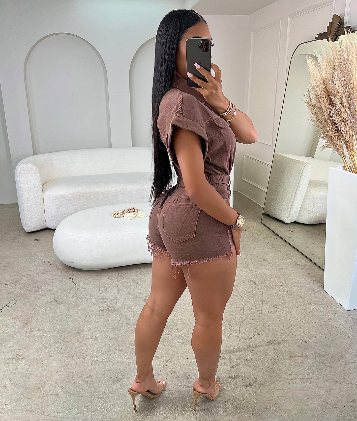 LADIES DENIM JUMPSUIT / ROMPER / PLAYSUIT PINK / BROWN (SIZE S - L)