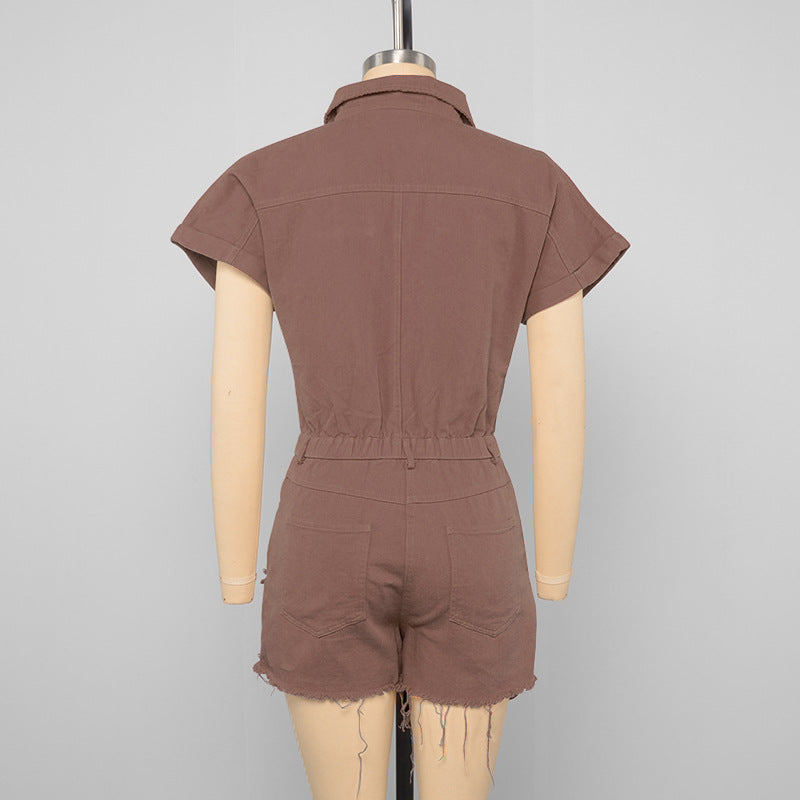 LADIES DENIM JUMPSUIT / ROMPER / PLAYSUIT PINK / BROWN (SIZE S - L)