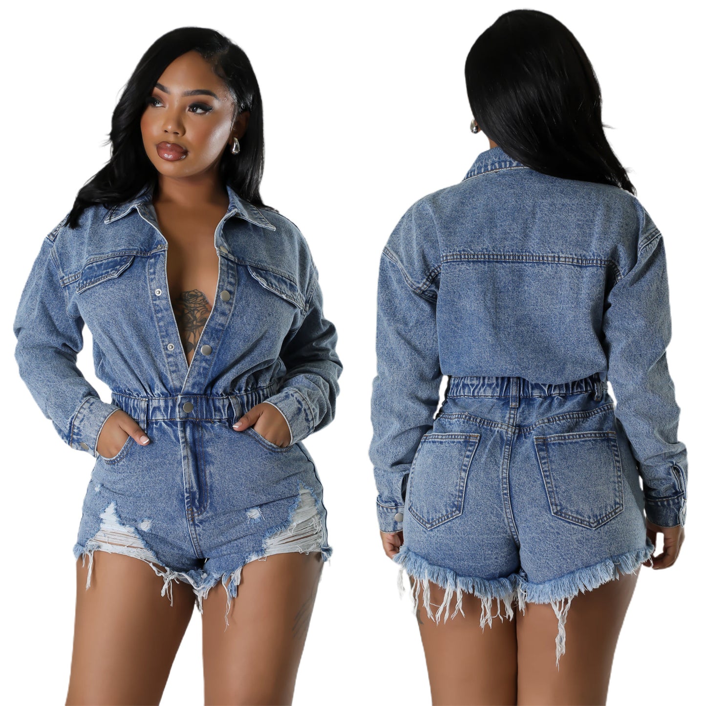 LADIES DENIM JUMPSUIT / ROMPER / PLAYSUIT BLUE (SIZE S - 2XL)