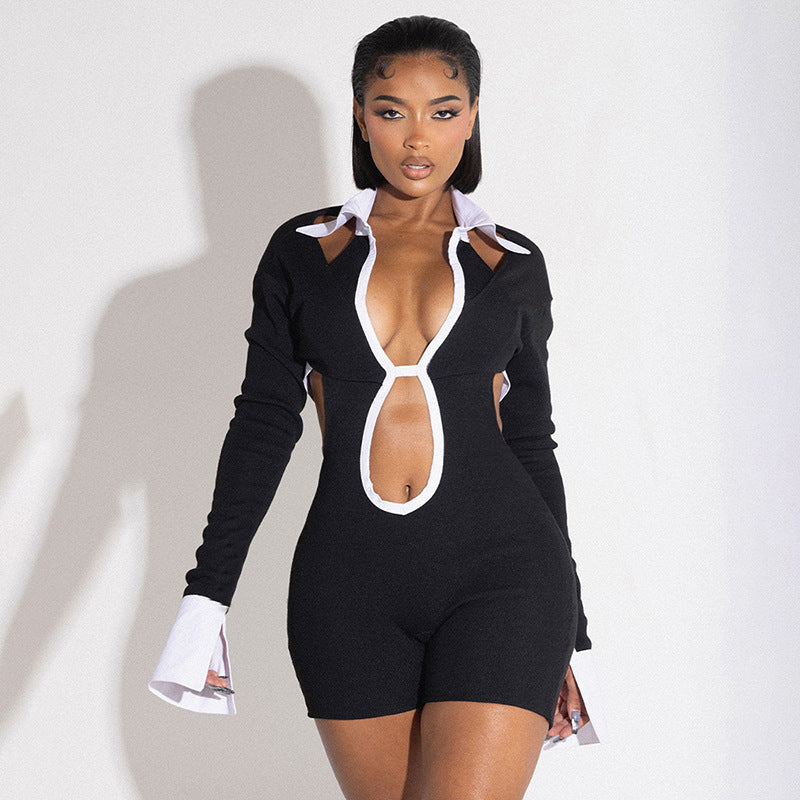 LADIES LONG SLEEVE JUMPSUIT / ROMPER / PLAYSUIT BLACK (SIZE S - L)