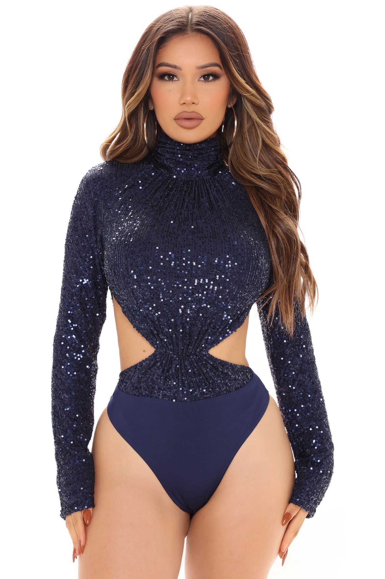 LADIES CUT OUT BODYSUIT SILVER / DARK BLUE (SIZE S - L)