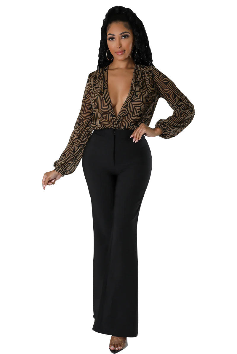 LADIES LONG SLEEVE BODYSUIT RED / BROWN (SIZE S - 2XL)