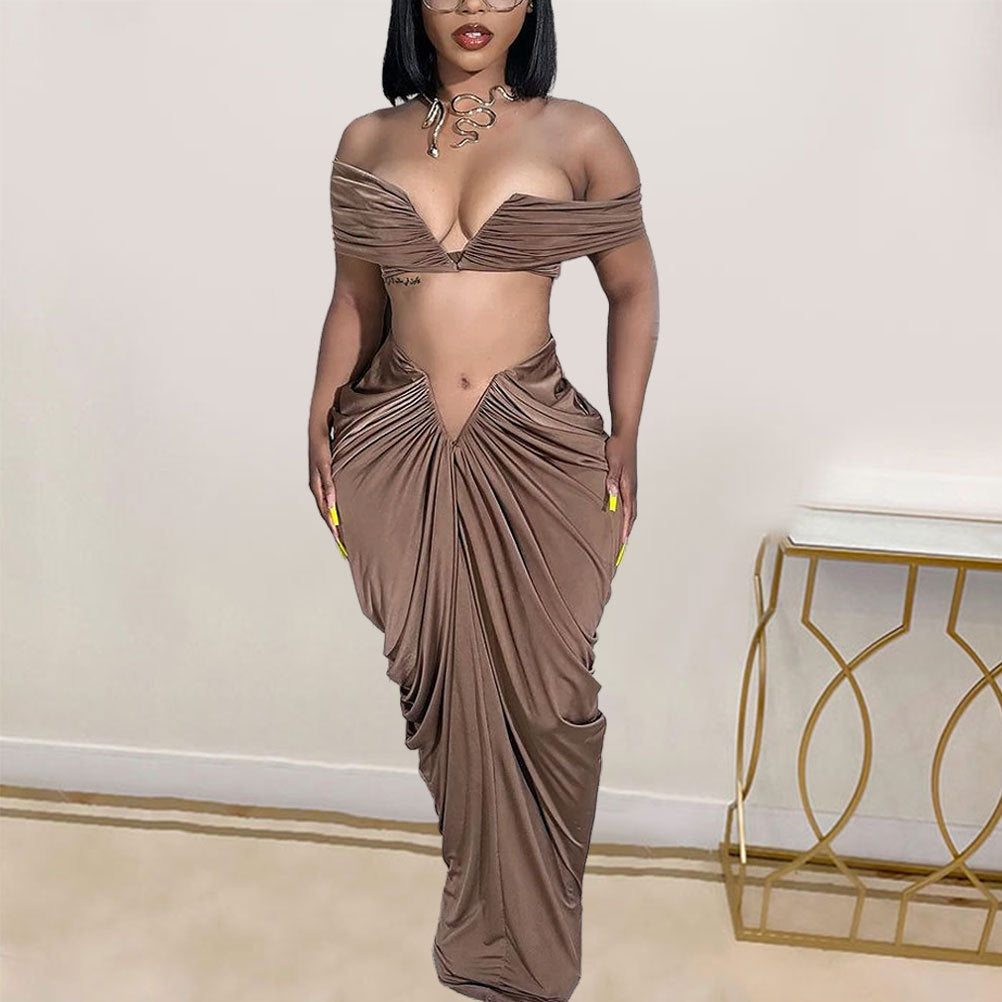 LADIES 2 PIECE CROP TOP AND SKIRT SET BLACK / COFFEE / RED (SIZE S - 3XL)
