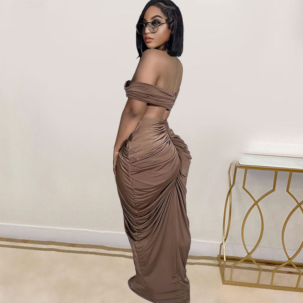 LADIES 2 PIECE CROP TOP AND SKIRT SET BLACK / COFFEE / RED (SIZE S - 3XL)