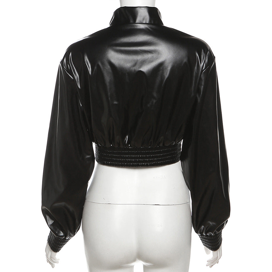 LADIES PU LEATHER SKIRT & TOP SET BLACK (SIZE S - L)
