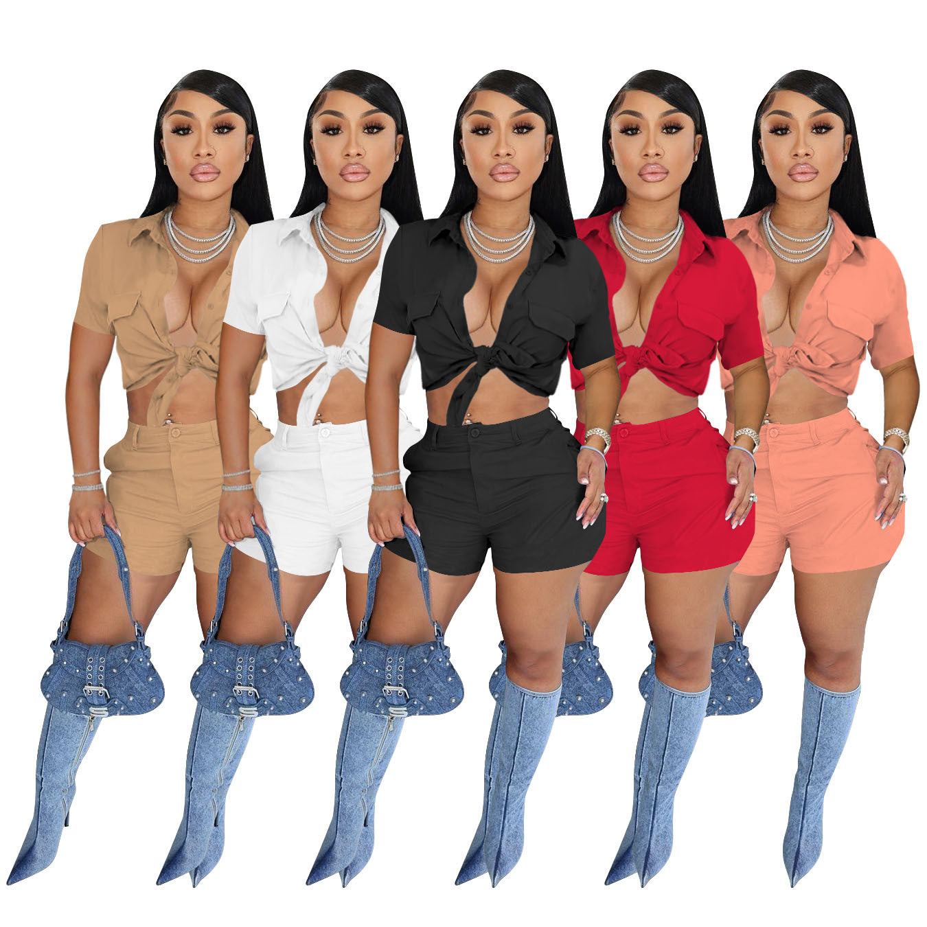 LADIES TWO PIECE SHORTS SET 5 COLOURS (SIZE S - 2XL)