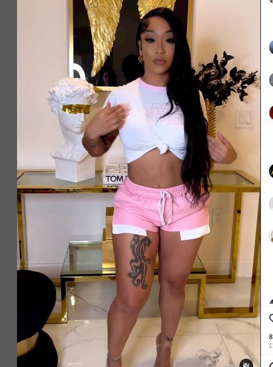 LADIES TWO PIECE SHORTS SET WHITE-PINK (SIZE S - XL)