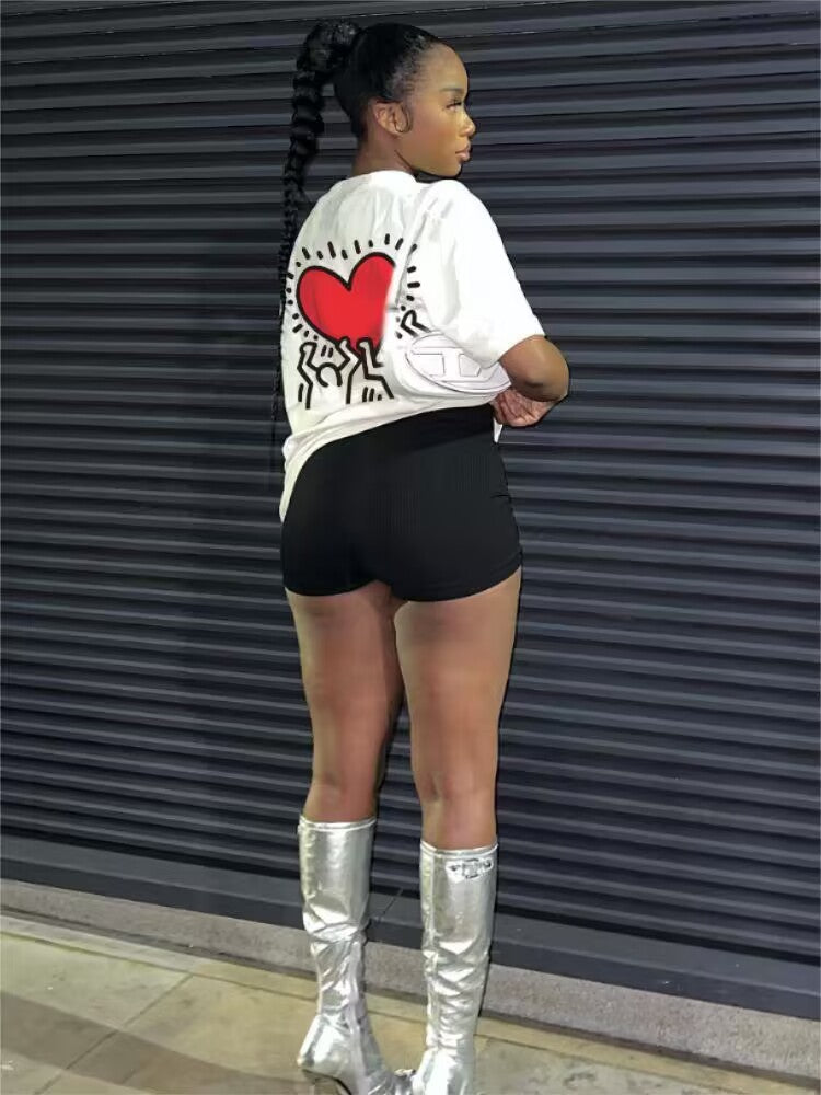 LADIES PLUS SIZE T SHIRT WHITE / BLACK ( SIZES: XL - 5XL)