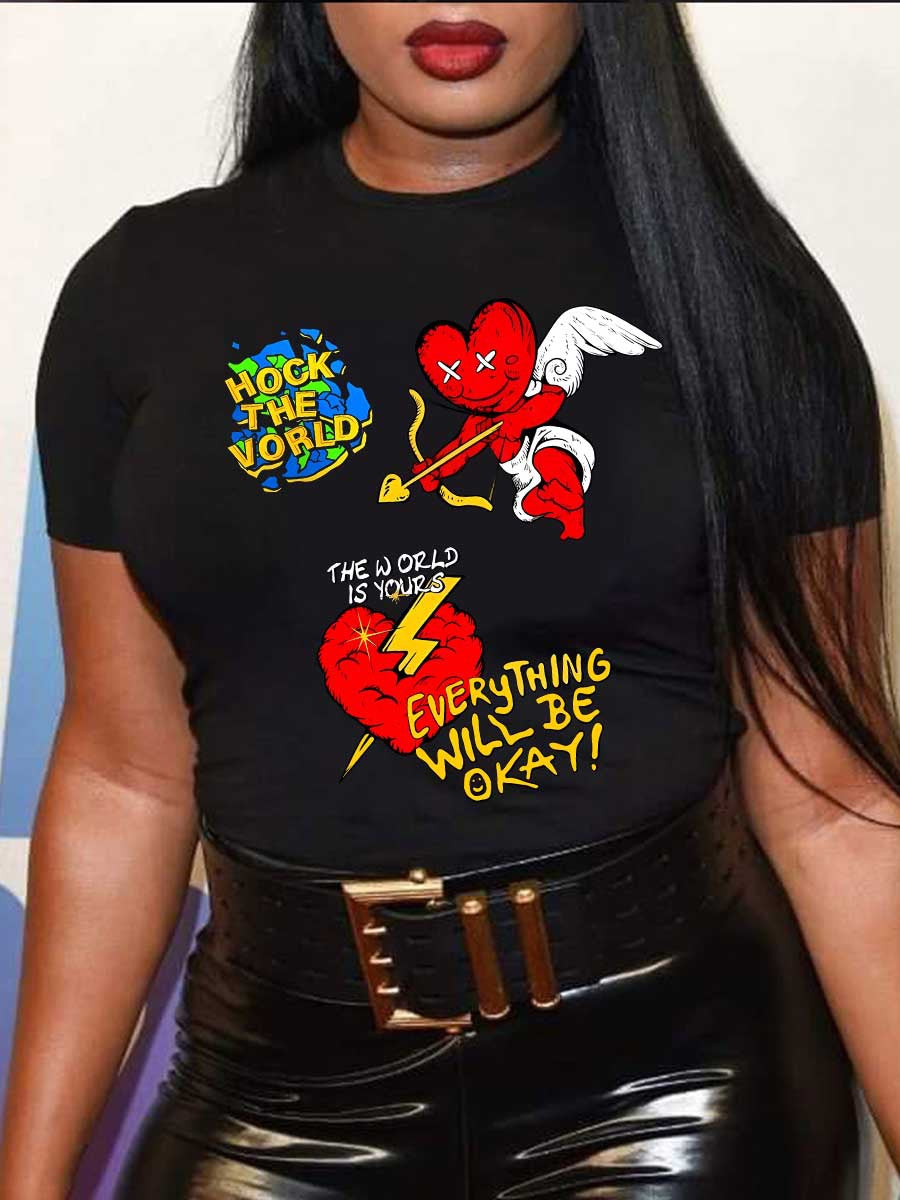 LADIES PLUS SIZE T SHIRT BLACK / WHITE (SIZE XL - 5XL)