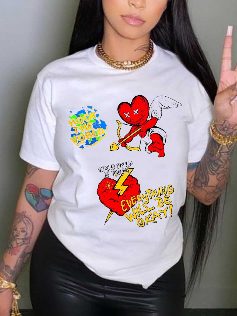 LADIES PLUS SIZE T SHIRT BLACK / WHITE (SIZE XL - 5XL)