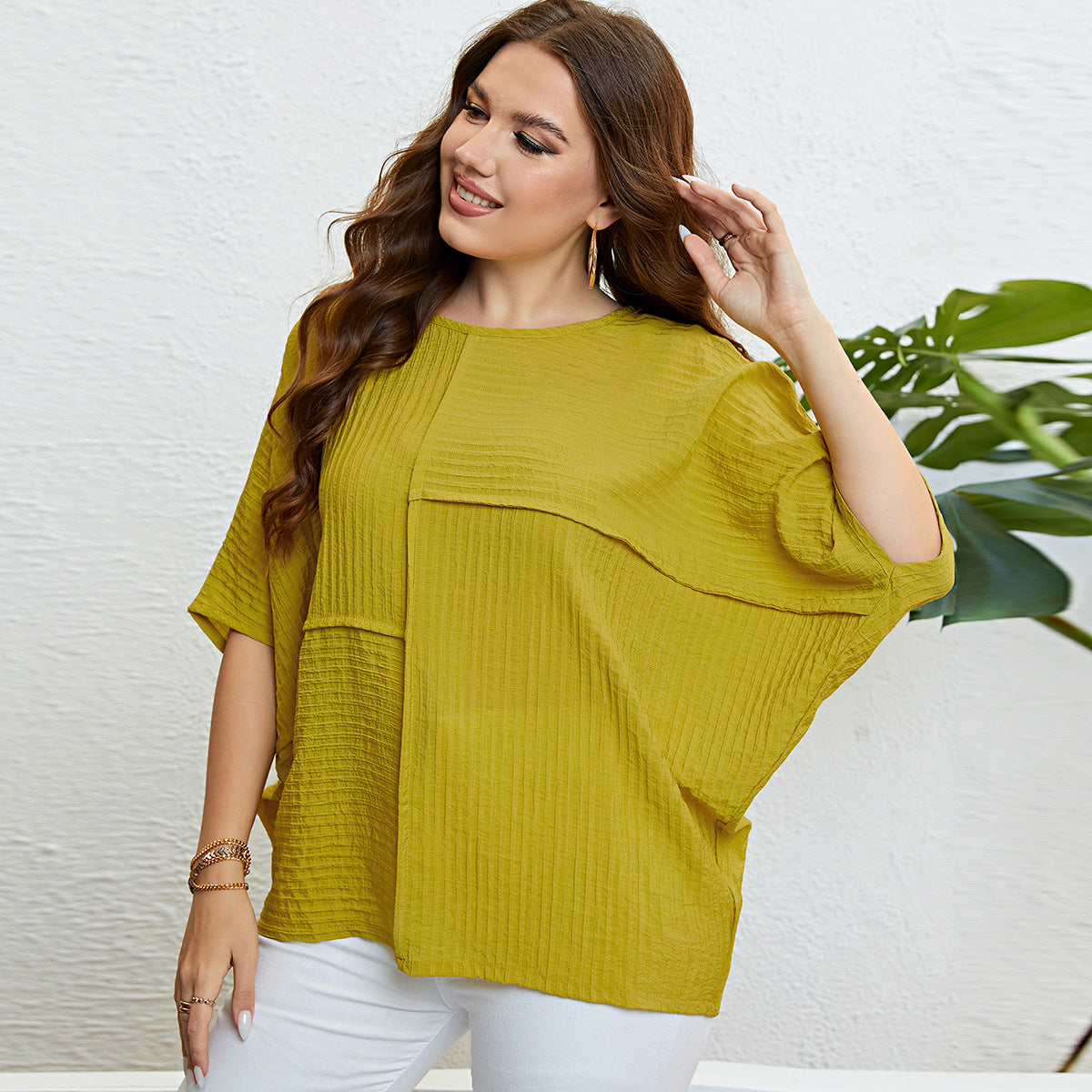 LADIES PLUS SIZE TOP BLACK / YELLOW / BEIGE (SIZE XL - 3XL)