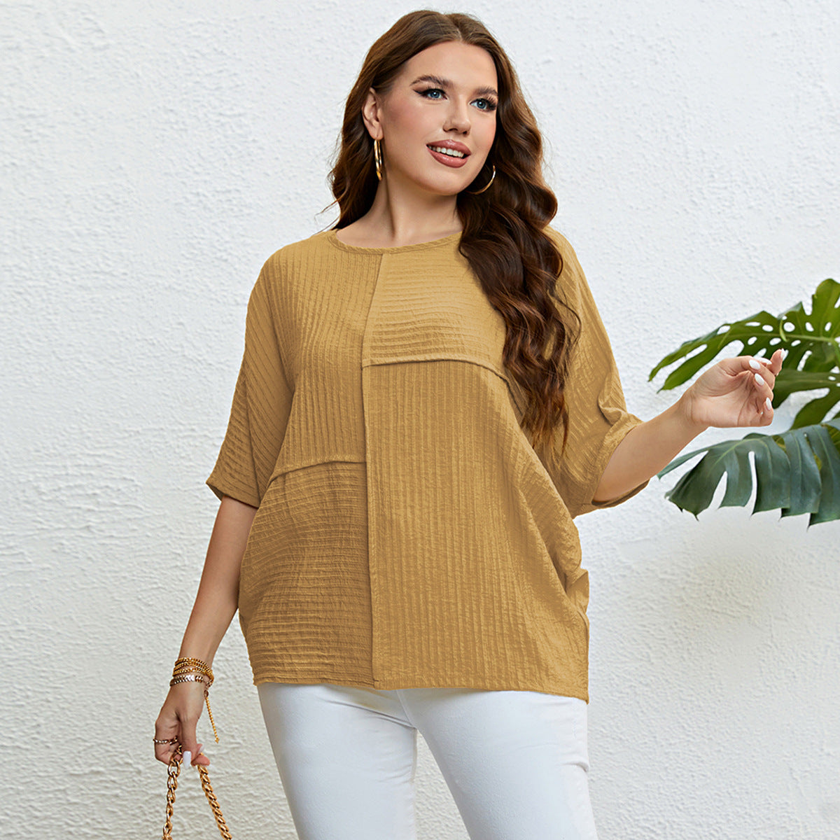 LADIES PLUS SIZE TOP BLACK / YELLOW / BEIGE (SIZE XL - 3XL)