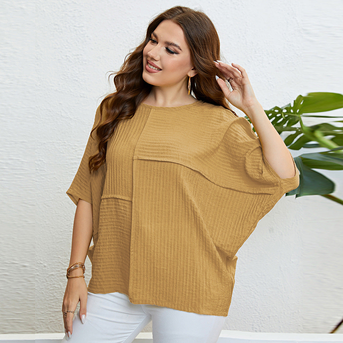 LADIES PLUS SIZE TOP BLACK / YELLOW / BEIGE (SIZE XL - 3XL)