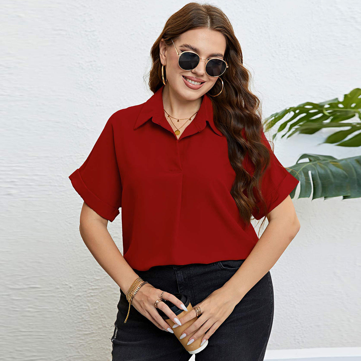 LADIES PLUS SIZE T SHIRT BLACK / WINE RED / YELLOW / BLUE (SIZE XL - 3XL)