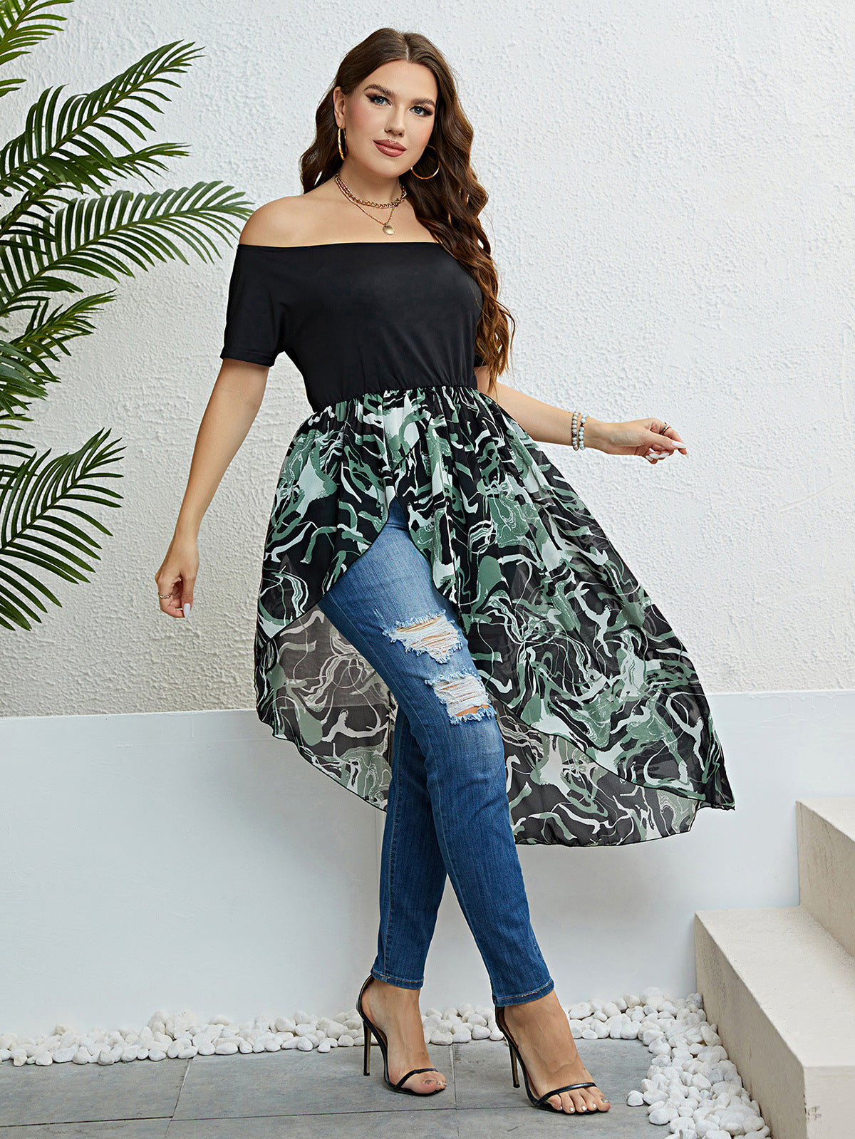 LADIES PLUS SIZE DRESS TOP BLACK (SIZE XL - 4XL)