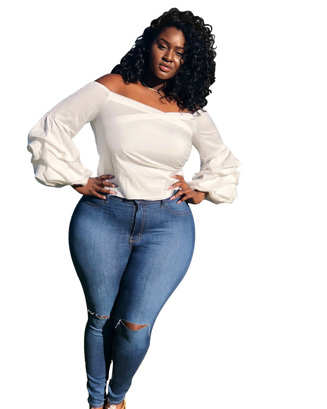 LADIES PLUS SIZE SHIRT WHITE (SIZE L - 4XL)