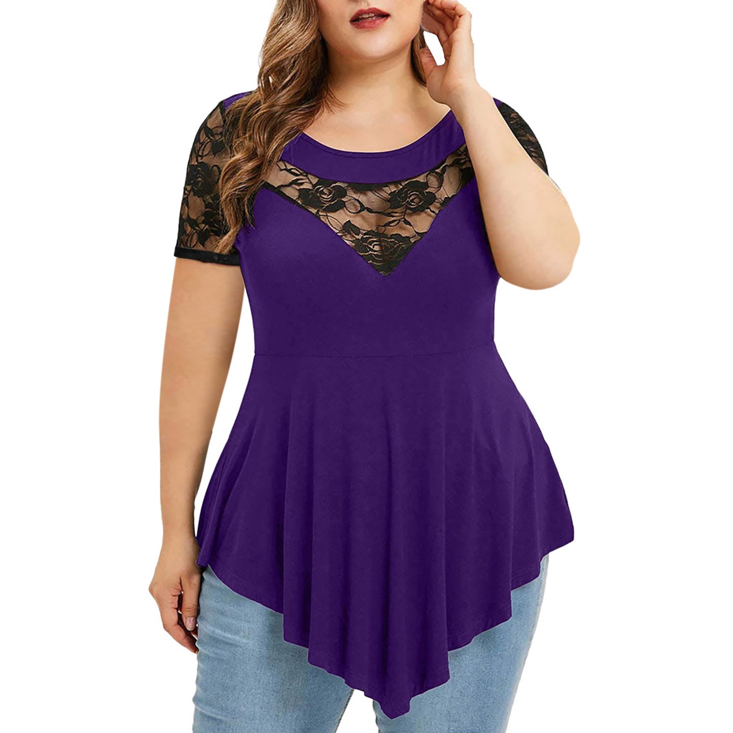 LADIES PLUS SIZE LACE TOP 7 COLOURS (SIZE S - 4XL)