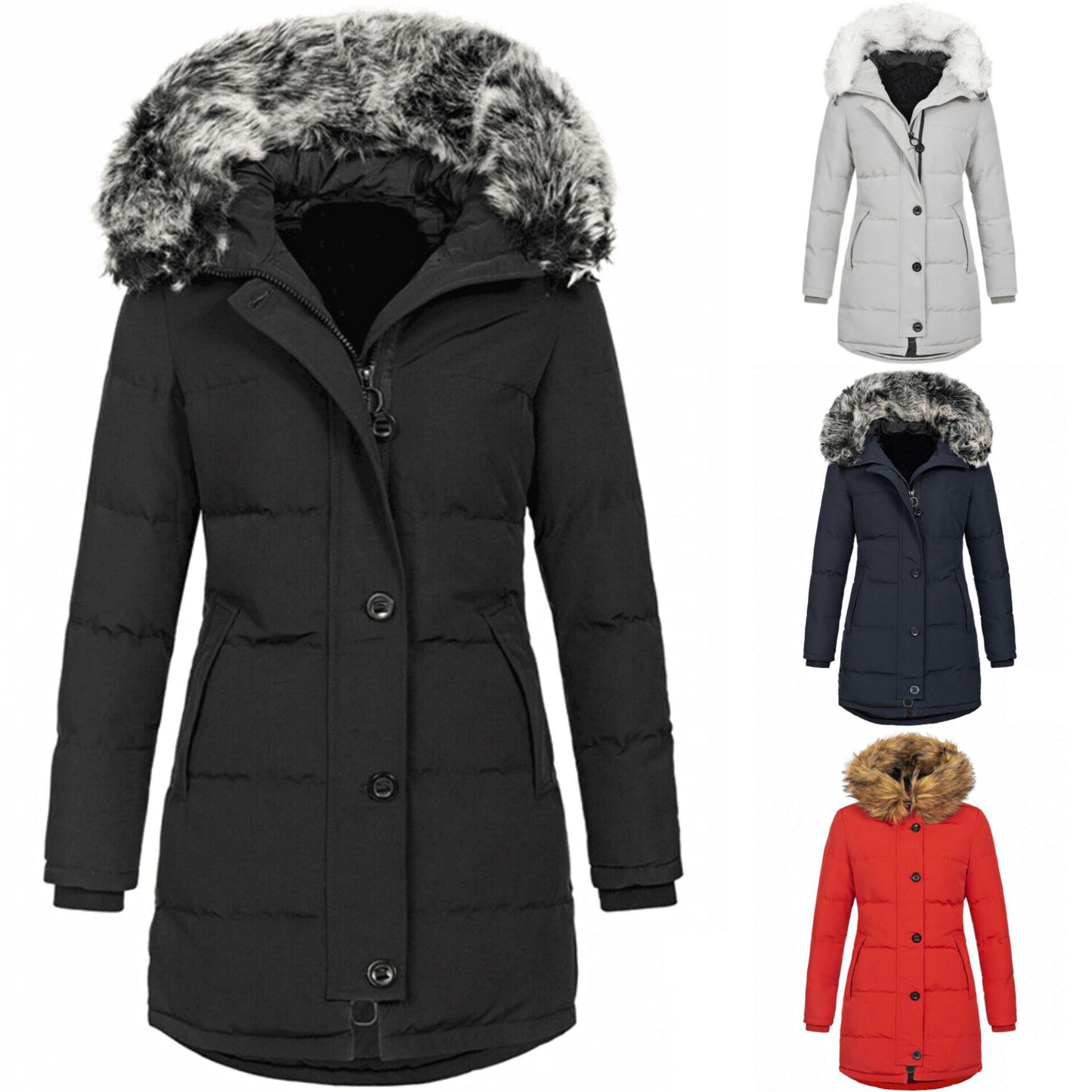 LADIES PLUS SIZE PADDED JACKET BLACK / DARK BLUE / RED (SIZE XL - 5XL)
