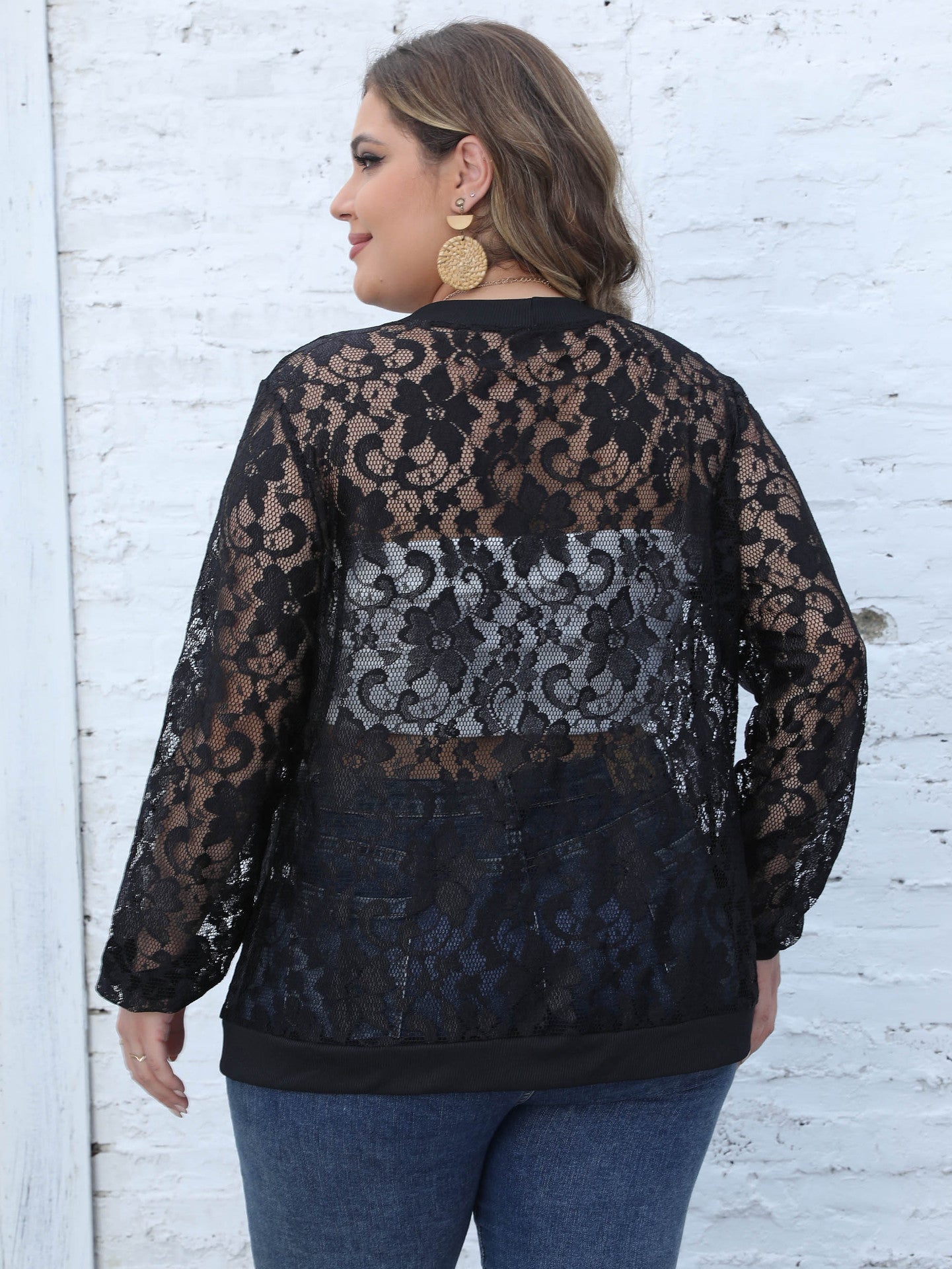 LADIES PLUS SIZE LACE JACKET BLACK (SIZE XL - 3XL)