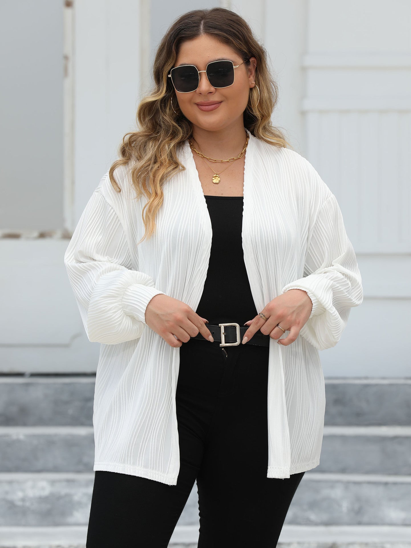 LADIES PLUS SIZE LONG SLEEVE JACKET WHITE / RED / BLACK (SIZE XL - 3XL)