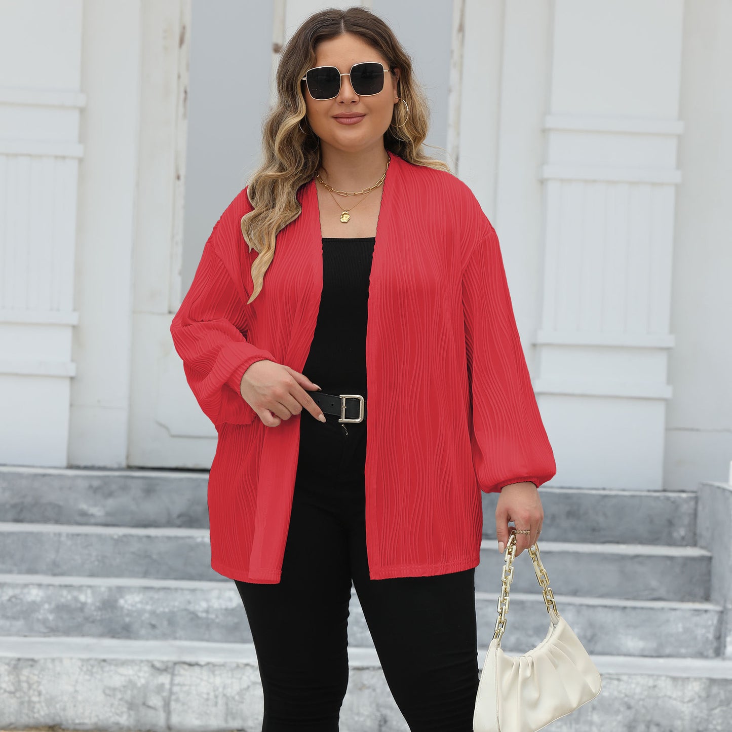 LADIES PLUS SIZE LONG SLEEVE JACKET WHITE / RED / BLACK (SIZE XL - 3XL)