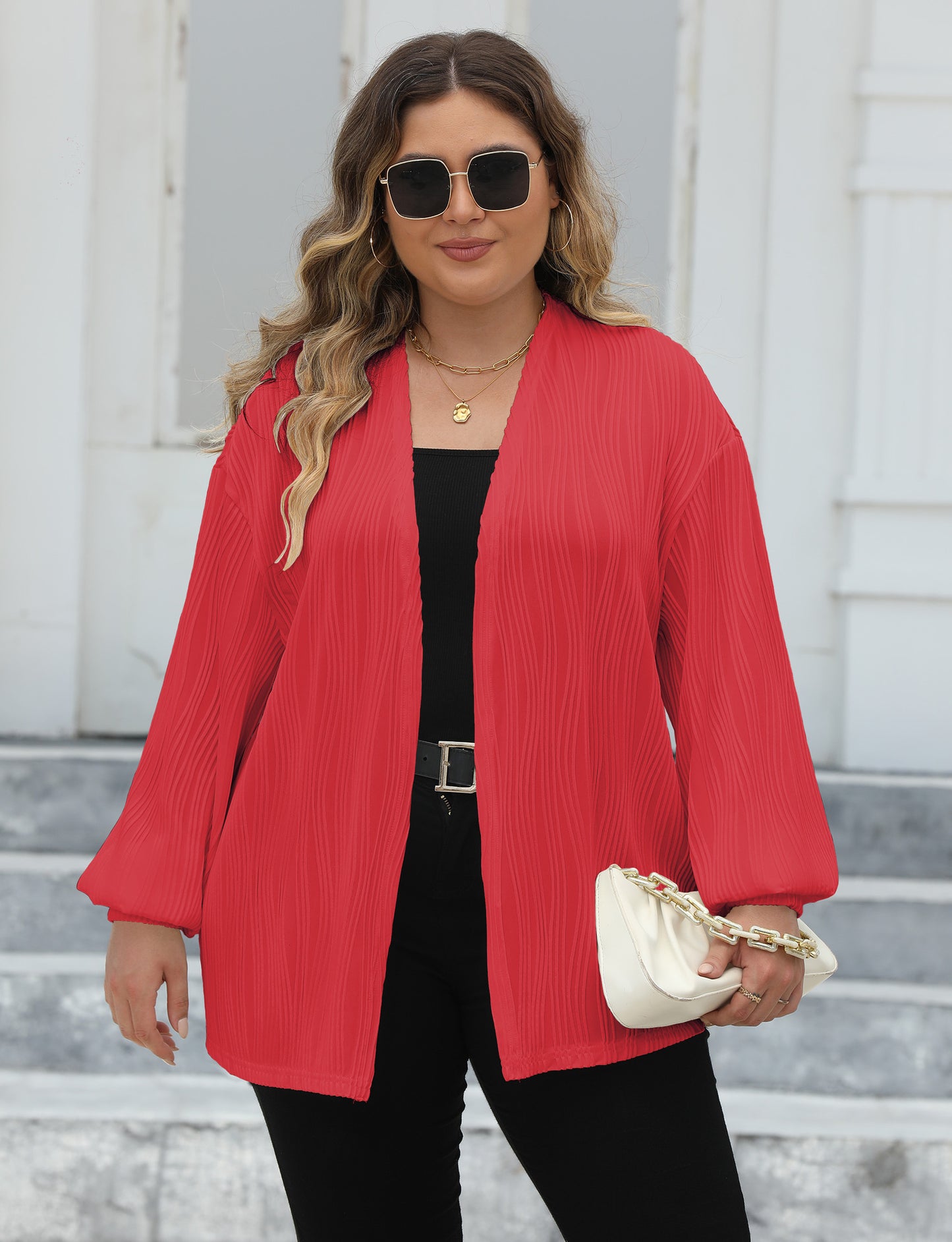 LADIES PLUS SIZE LONG SLEEVE JACKET WHITE / RED / BLACK (SIZE XL - 3XL)