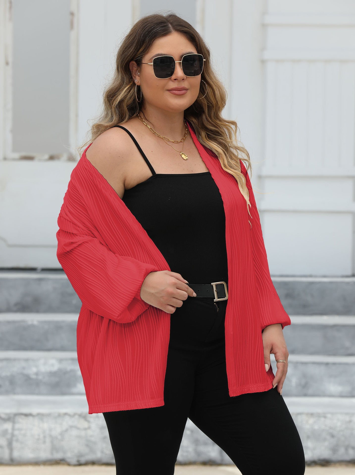 LADIES PLUS SIZE LONG SLEEVE JACKET WHITE / RED / BLACK (SIZE XL - 3XL)