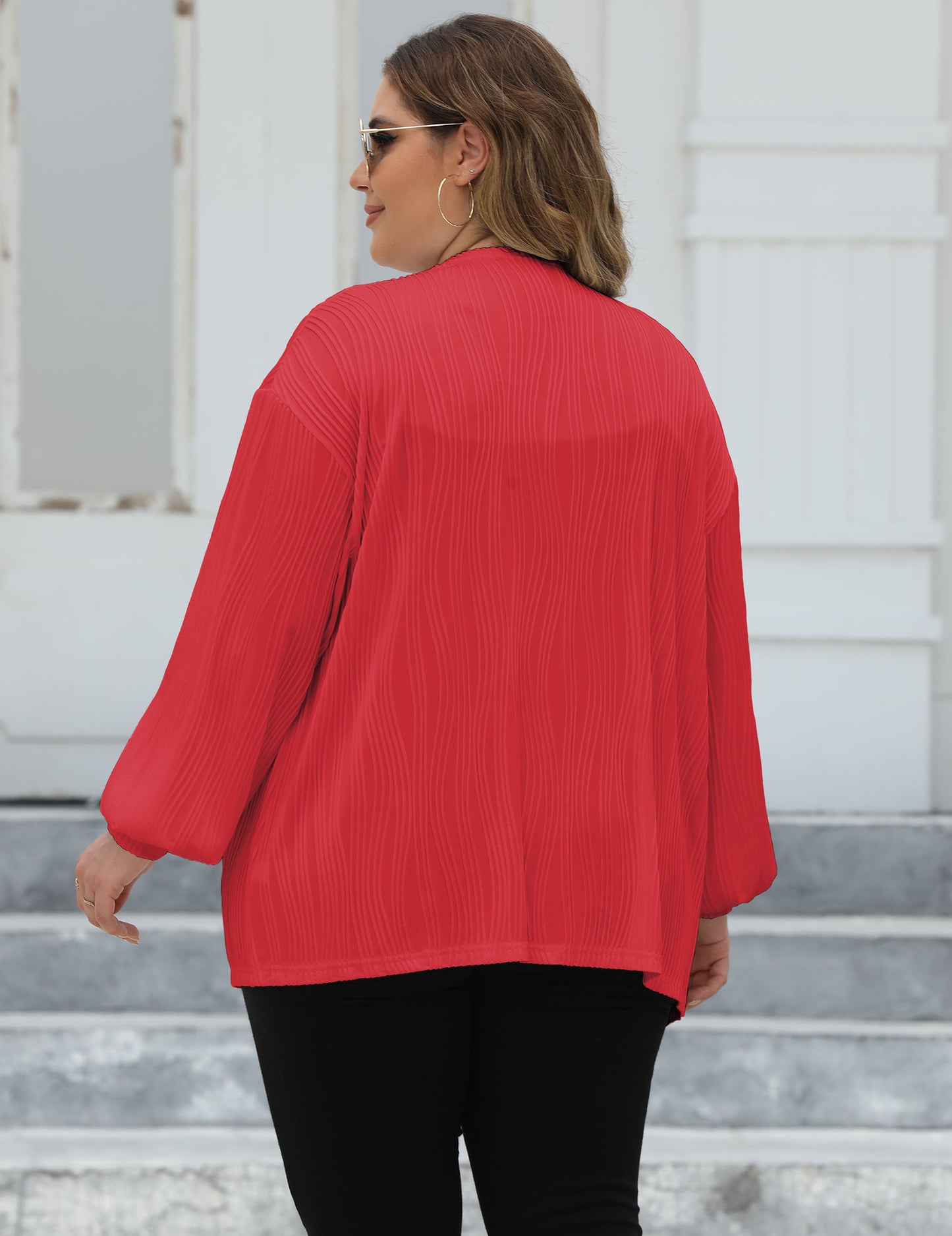 LADIES PLUS SIZE LONG SLEEVE JACKET WHITE / RED / BLACK (SIZE XL - 3XL)