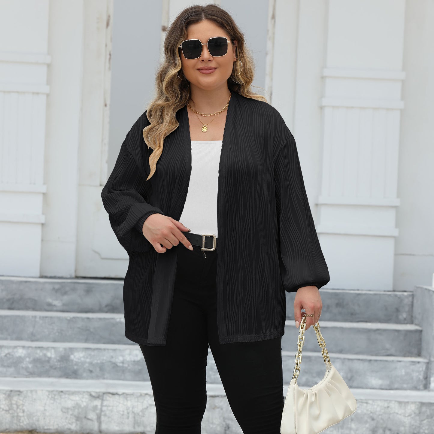 LADIES PLUS SIZE LONG SLEEVE JACKET WHITE / RED / BLACK (SIZE XL - 3XL)