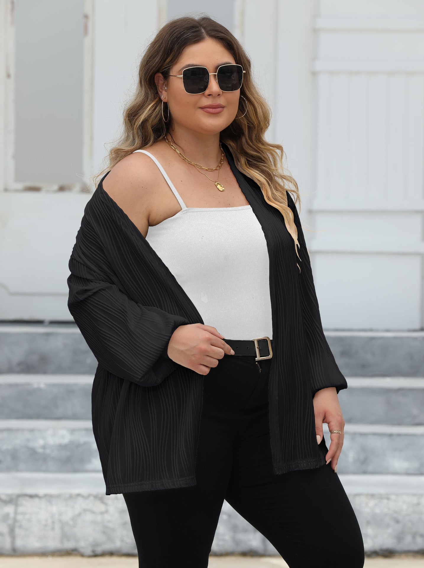 LADIES PLUS SIZE LONG SLEEVE JACKET WHITE / RED / BLACK (SIZE XL - 3XL)