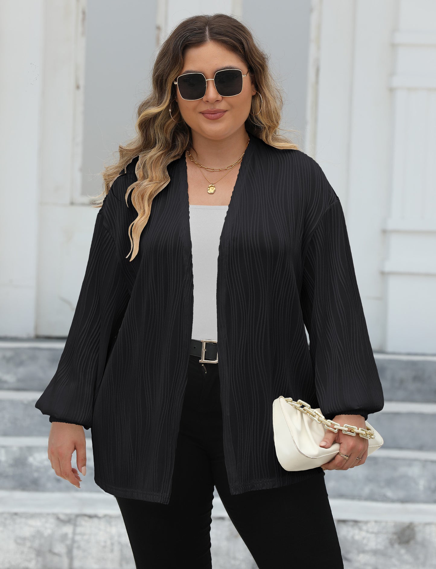 LADIES PLUS SIZE LONG SLEEVE JACKET WHITE / RED / BLACK (SIZE XL - 3XL)