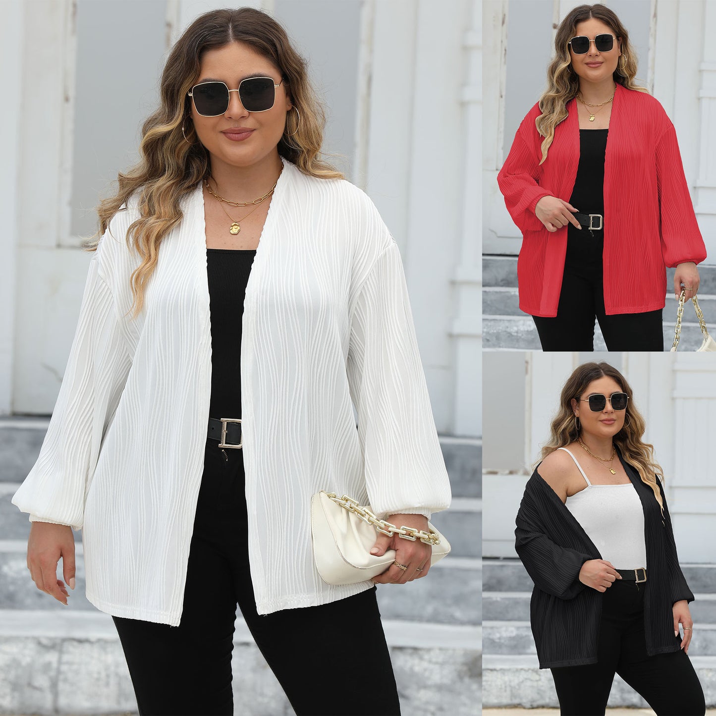 LADIES PLUS SIZE LONG SLEEVE JACKET WHITE / RED / BLACK (SIZE XL - 3XL)