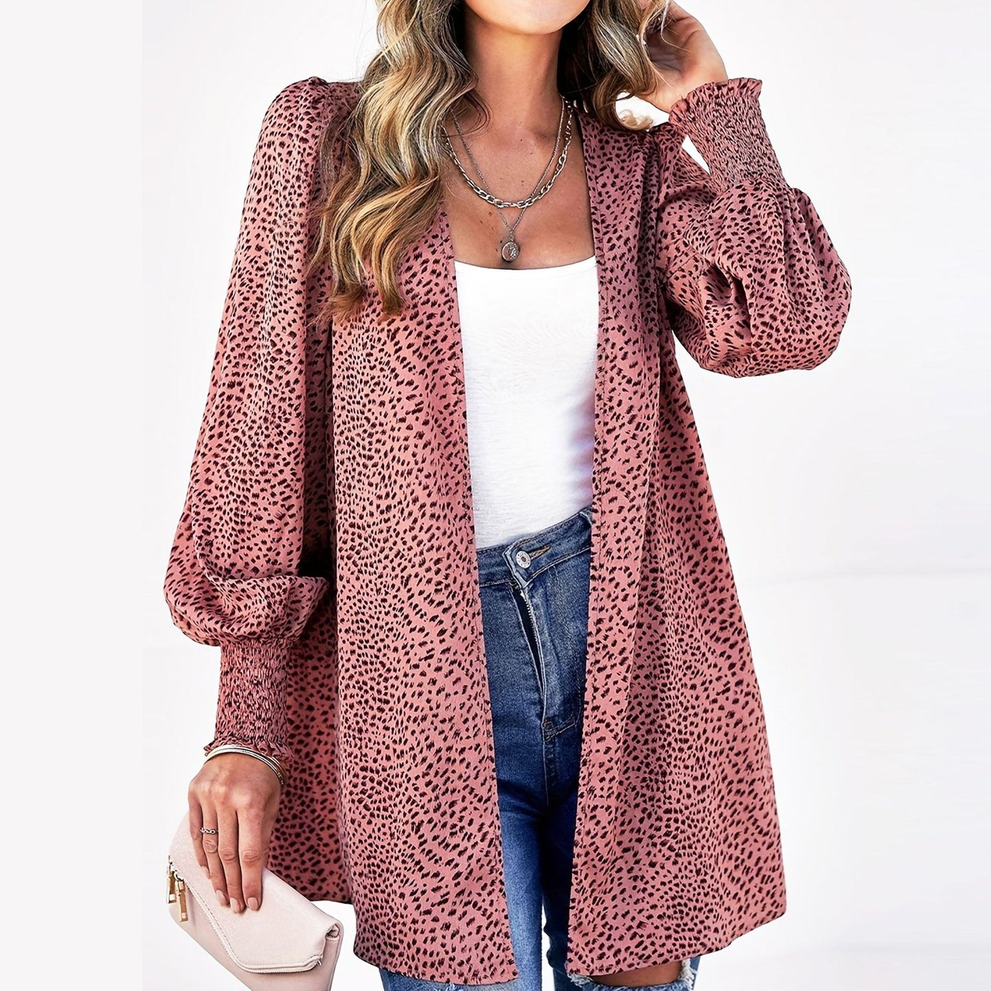 LADIES PLUS SIZE LONG SLEEVE JACKET APRICOT / LIGHT RED / BLUE (SIZE XL - 5XL)