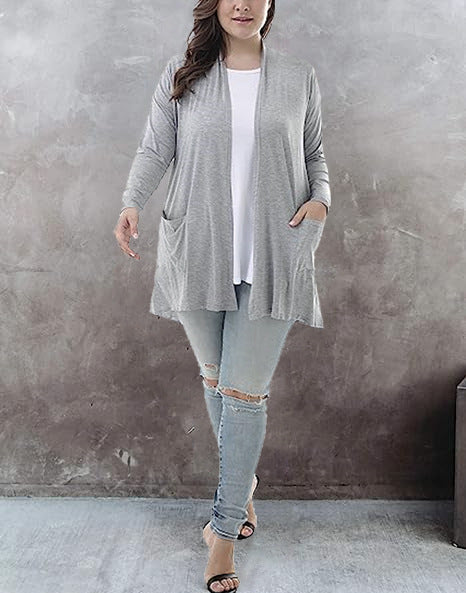 LADIES LONG SLEEVE CARDIGAN GRAY (SIZE XS - 4XL)