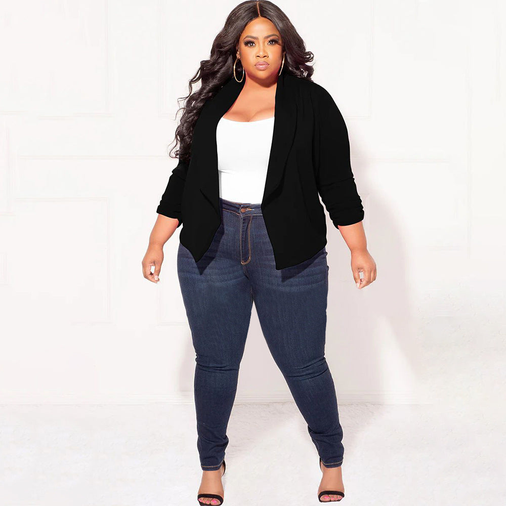 LADIES PLUS SIZE LONG SLEEVE BLAZER BLACK / WHITE / PINK / BLUE / WINE RED / GREEN (SIZE XL - 4XL)