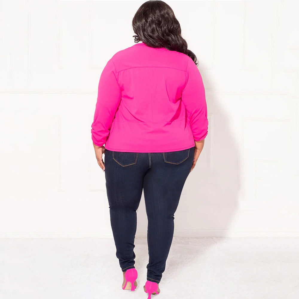 LADIES PLUS SIZE LONG SLEEVE BLAZER BLACK / WHITE / PINK / BLUE / WINE RED / GREEN (SIZE XL - 4XL)