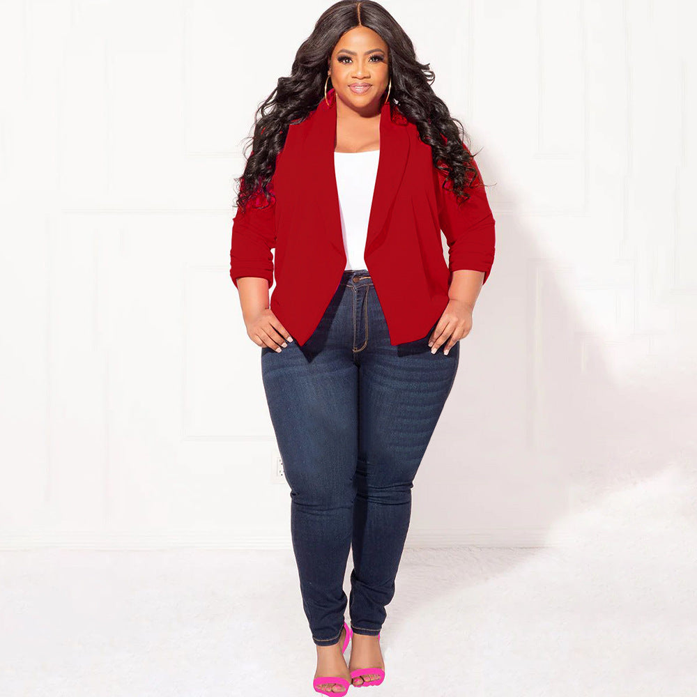 LADIES PLUS SIZE LONG SLEEVE BLAZER BLACK / WHITE / PINK / BLUE / WINE RED / GREEN (SIZE XL - 4XL)