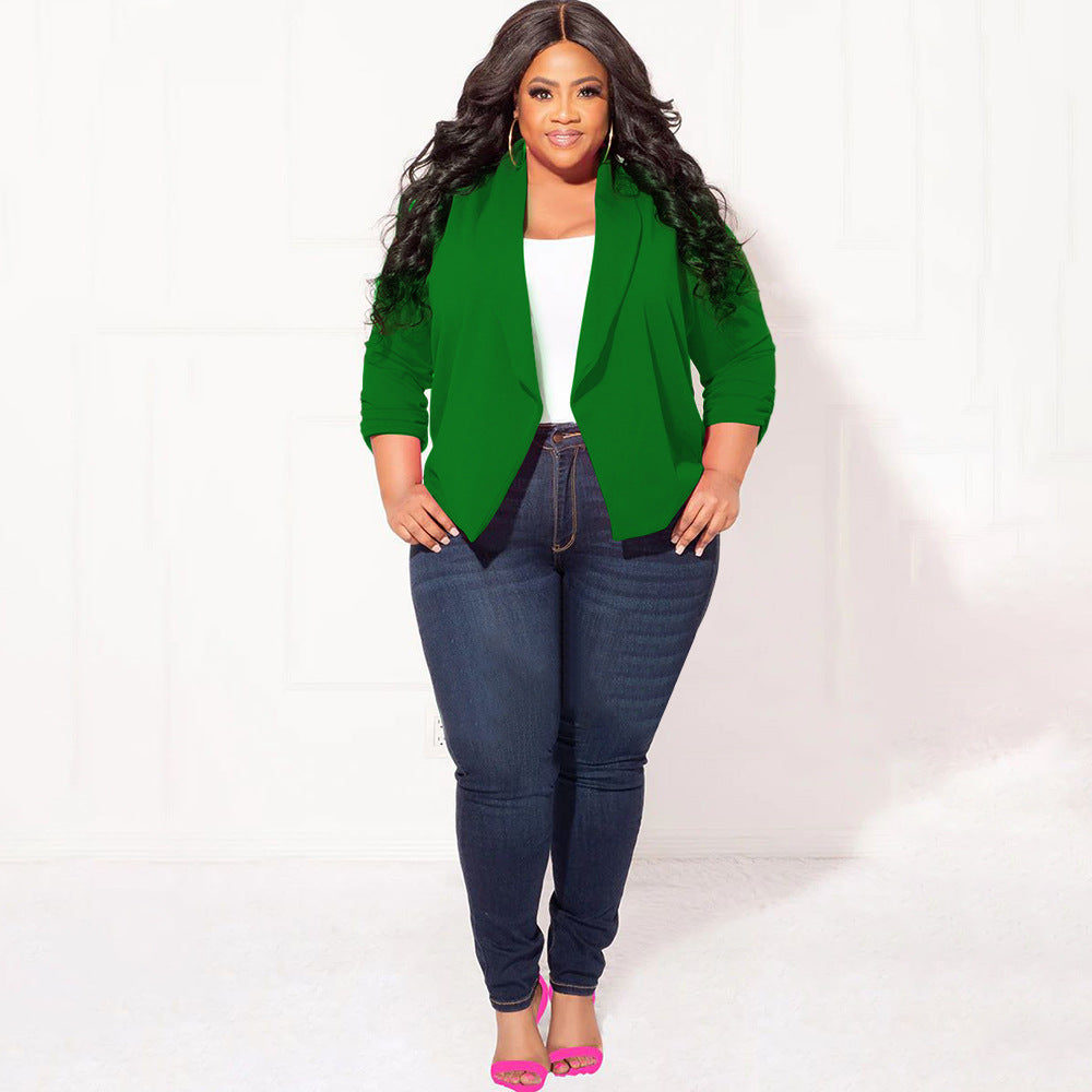 LADIES PLUS SIZE LONG SLEEVE BLAZER BLACK / WHITE / PINK / BLUE / WINE RED / GREEN (SIZE XL - 4XL)